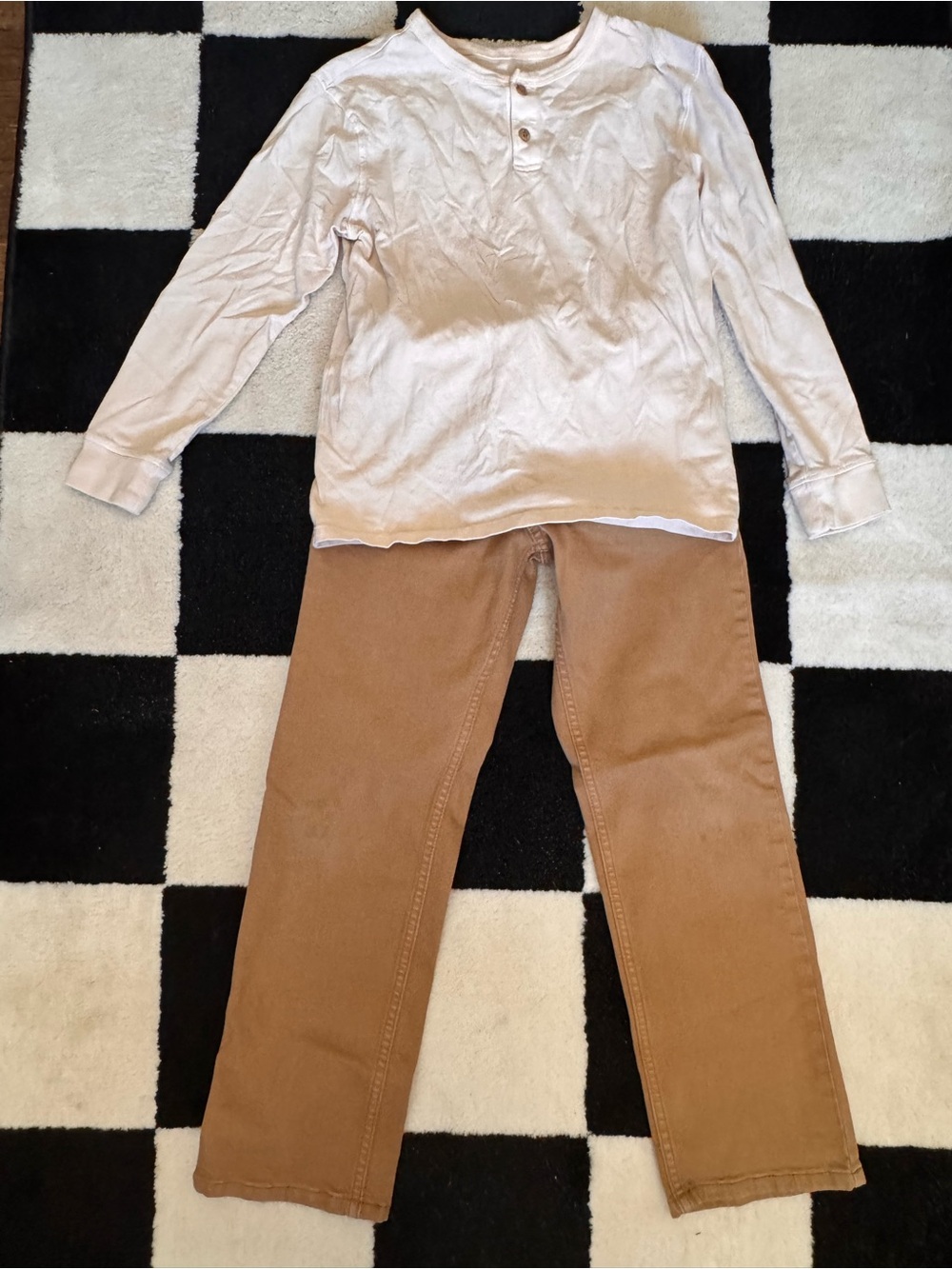 Cat & Jack Straight Leg Tan Pants and tan long sleeve shirt
